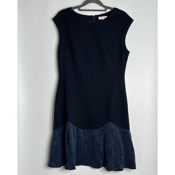 Rebecca Taylor Stacy Sleeveless Stretch‎ Piqueu and Satin Navy Dress Size 8 - Picture 1 of 9